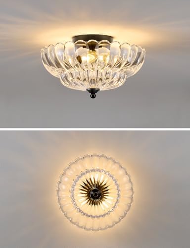 3-Light Vintage Crystal Glass Semi Flush Mount Ceiling Light