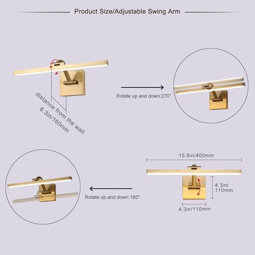Modern Dimmable Picture Light, 15.75 Inch, Brass