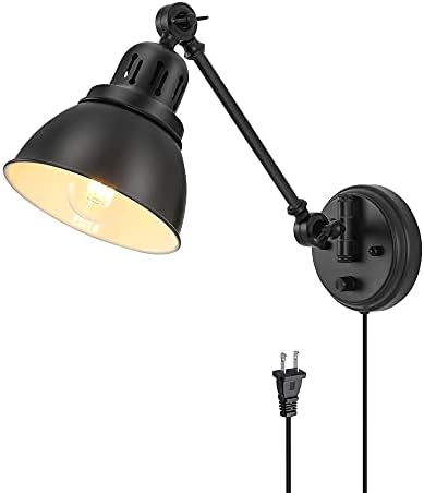 GOODATE Dimmable Plug-in Swing Arm Wall Sconce, Black