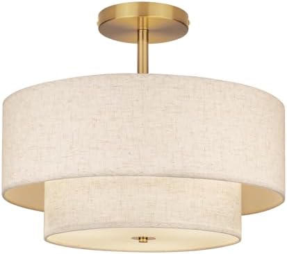 18 Inch Dual Drum Semi Flush Mount Ceiling Light, Gold