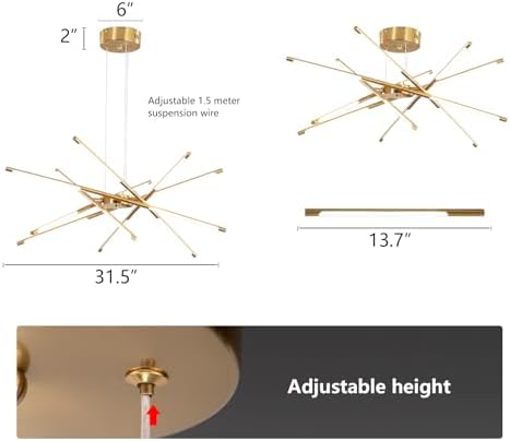 Modern Gold Chandelier, 12-Light Linear Pendant Light Fixture