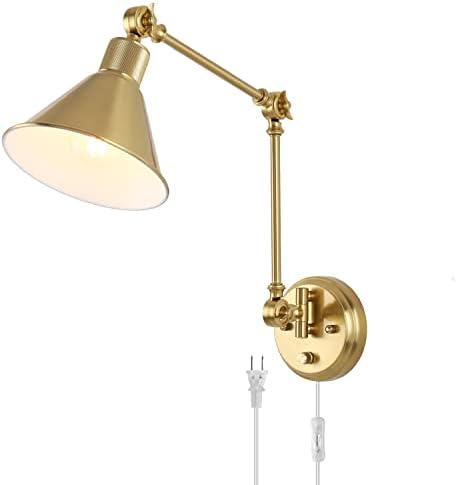 TRLIFE Wall Sconce Plug in, Brushed Brass Dimmable Wall Sconce Swing Arm Wall Lights Plug in Wall Mounted Light with 6FT Plug in Cord, E26 Base - Field & Lumen Lighting
