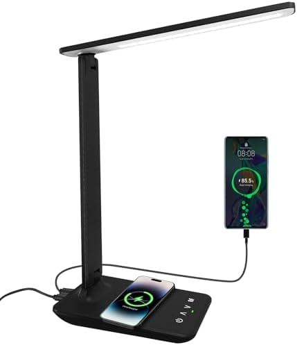 White crown LED Desk Lamp with 15W Wireless Charger & USB Port