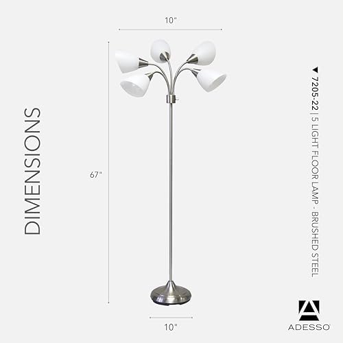 Adesso Floor Lamp, 5 Movable Shades, Brushed Steel Finish