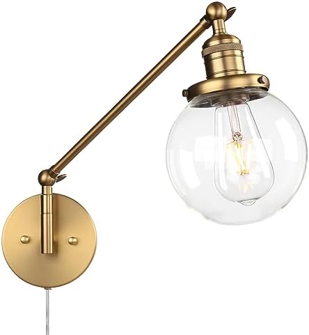 PERMO Plug-In Swing Arm Wall Sconce, 5.9" Glass Shade