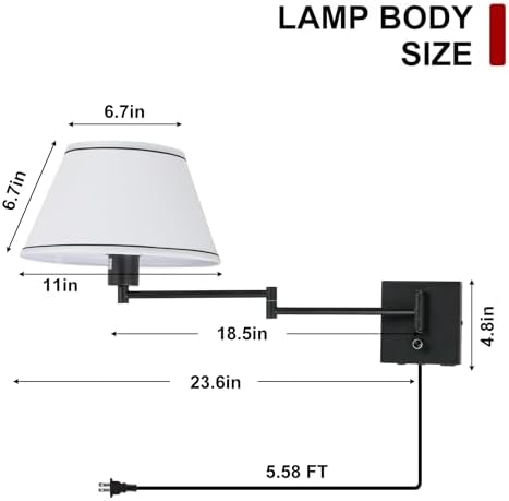 17" Swing Arm Wall Lamp, White Fabric Shade