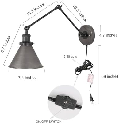 LALUZ Adjustable Swing Arm Wall Sconces, 2 Pack