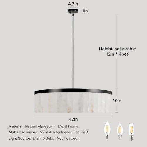 42" Round Alabaster Chandelier, Black Marble