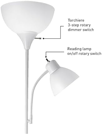 Globe Electric 67136 72" Torchiere Floor Lamp, Matte White