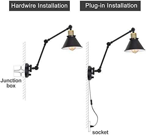 TRLIFE Plug-in Adjustable Swing Arm Wall Sconces, 2 Pack