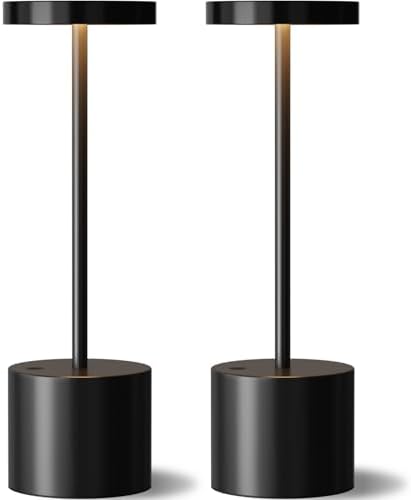 Cordless Rechargeable Table Lamp, Black, 2 Pack