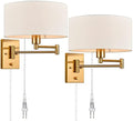 Gold Brass Swing Arm Wall Sconces, Set of 2