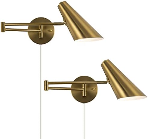 Brass Swing Arm Wall Sconces, Set of 2