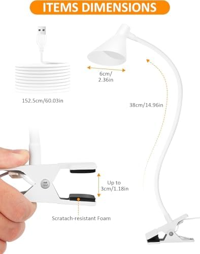 USB Clip-On Reading Light for Bed, Dimmable