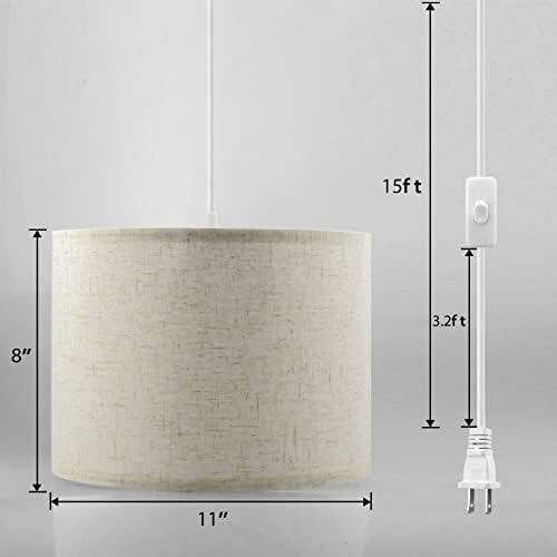 KUAUGST Plug in Pendant Light, 15 FT Cord, Beige