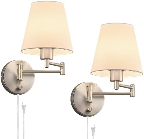 VONLUCE Swing Arm Wall Sconces, Set of 2, Nickel