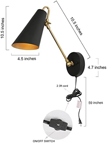 ZEVNI Modern Swing Arm Wall Lamp, Black
