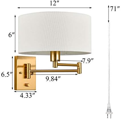Gold Brass Swing Arm Wall Sconces, Set of 2