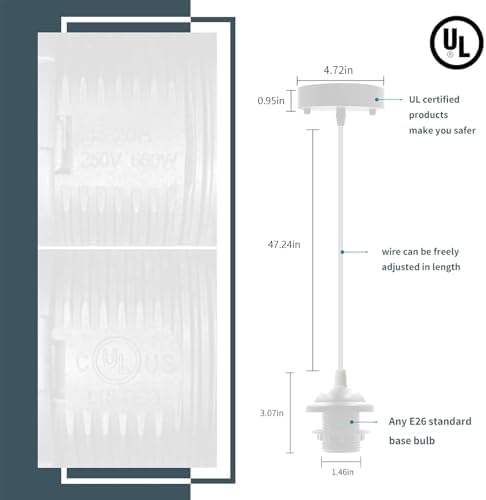 Industrial Mini Pendant Light Kit, White E26 Socket