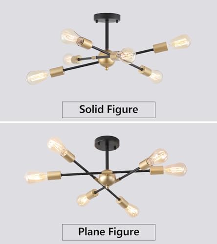 MEIXISUE Black and Gold 6-Light Sputnik Chandelier