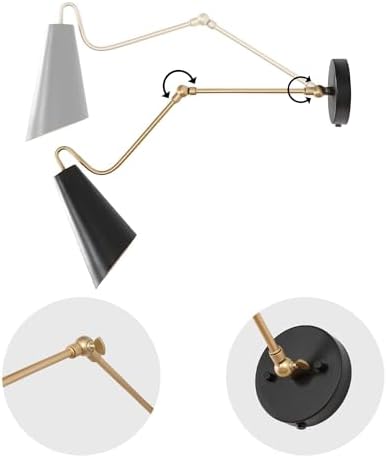 KSANA Modern Swing Arm Wall Lamp, Black and Gold