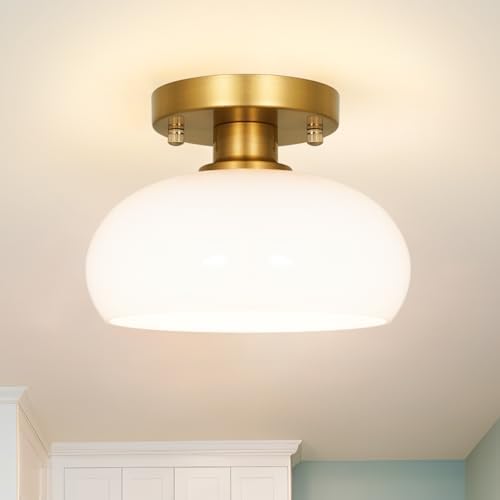 Mid-Century Gold Semi Flush Mount Ceiling Light, 8 Inch