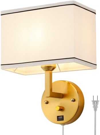 9.5" Plug-In Wall Sconce, Gold, USB Charging Port