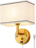9.5" Plug-In Wall Sconce, Gold, USB Charging Port