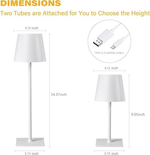 CHLORANTHUS 2 Pack Cordless Table Lamps, 5000mAh Battery