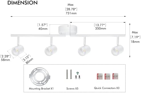 CLOUDY BAY 4-Head 3-Color LED Track Lighting Kit, White