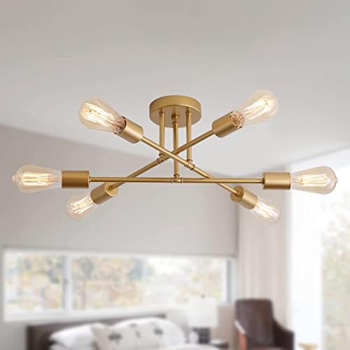 MEIXISUE Gold Modern Sputnik Chandelier, 6 Lights