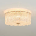 15” Textured Glass Semi Flush Mount Ceiling Light, Brass
