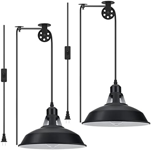 Lomoky Black Barn Plug-In Pendant Light, 2 Pack