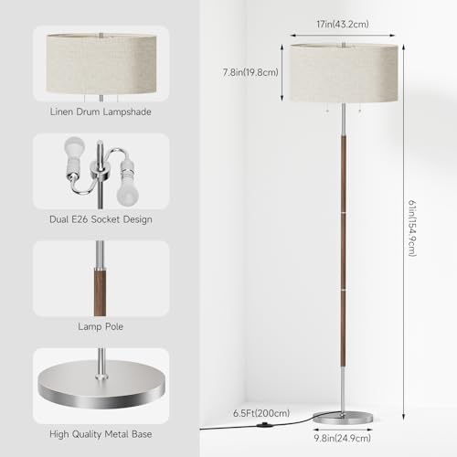 2-Light Floor Lamp, 3 Color Temperatures, Mid Century