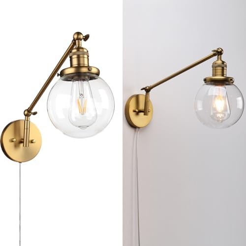 PERMO Plug-In Swing Arm Wall Sconce, 5.9" Glass Shade