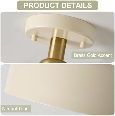 12.6 Inch Brass Accent Semi Flush Mount Ceiling Light