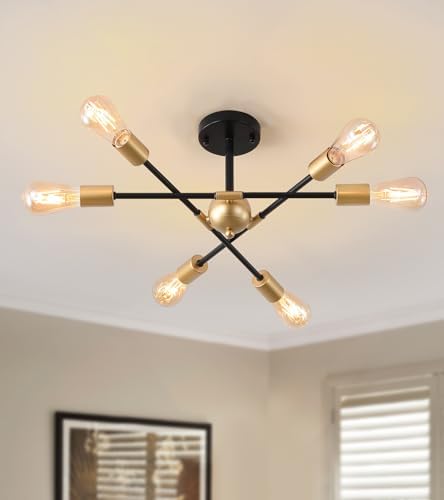 MEIXISUE Black and Gold 6-Light Sputnik Chandelier