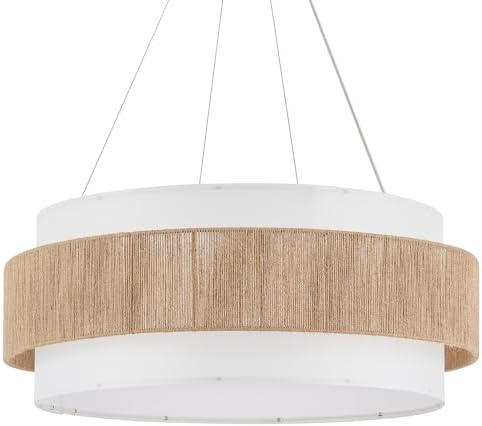 30” Fabric Rattan Chandelier, Off-White