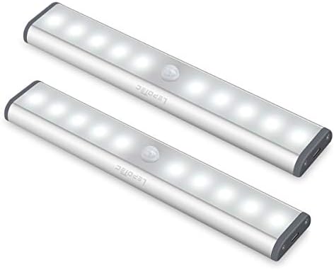 Wireless Motion Sensor Cabinet Lights 10-LED USB Rechargeable Closet