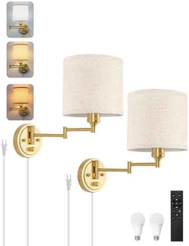 GOODATE Plug in Wall Sconces with Remote Control, Dimming & Adjustable