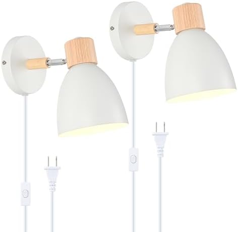 White Swing Arm Wall Sconces, Set of Two