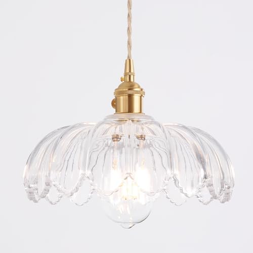 Shenmoyl Pendant Light with Clear Scindapsus Glass Lmapshade, Brass