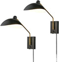 CLAXY Matte Black Plug-in Swing Arm Wall Sconces, Set of 2