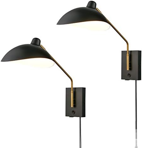 CLAXY Matte Black Plug-in Swing Arm Wall Sconces, Set of 2