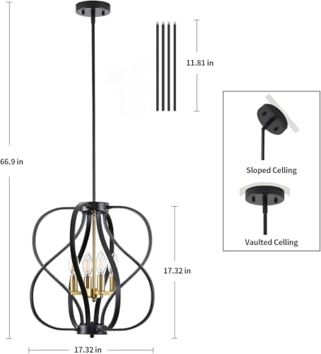18" Black and Gold 4-Light Geometric Chandelier