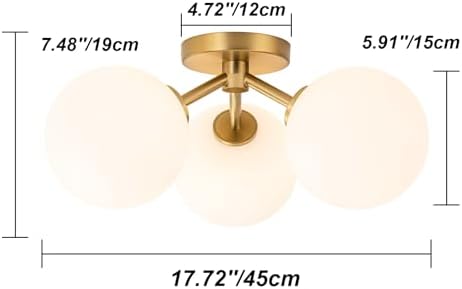 Gold Opal Globe Mid-Century Semi Flush Mount Ceiling Light