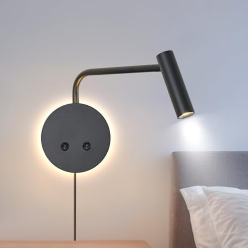 Matte Black Wall-Mounted Reading Light, 3000K