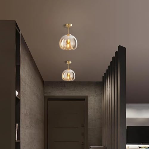 Modern Industrial E26 Flush Mount Ceiling Light, Amber Glass