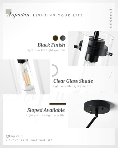 EAPUDUN Industrial Pendant Light, Clear Glass Shade, E26 Base