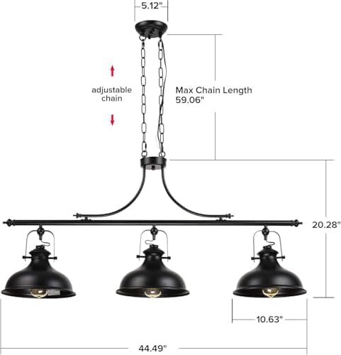 GZBtech Vintage 3-Light Pendant Lighting Fixture